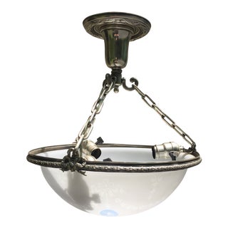 Silver Plated Hanging Fixture With Blue Cameo Bowl For Sale