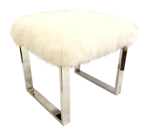 Port 68 Modern Dylan Nickel and White Faux Fur Bench