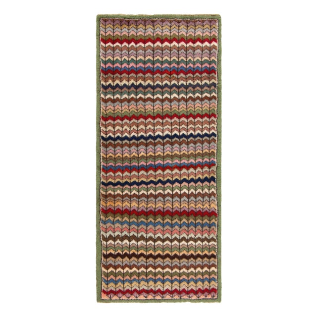 Textile Distressed Vintage Deco Runner in Green, Pink and Beige-Brown Chevron Pattern For Sale - Image 7 of 7