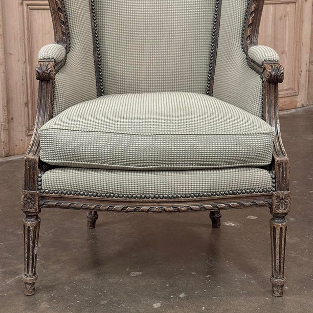 Pair Antique Louis XVI Style French Bergères ~ Armchairs in Walnut For Sale - Image 14 of 18