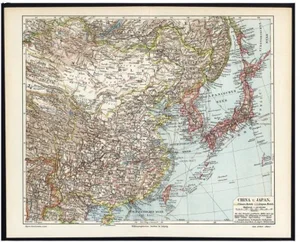 Antique German Map of China and Japan by Meyer, 1902