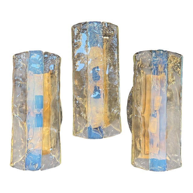 1970s Italian Murano Glass Wall Sconces by Mazzega - Set of 3 For Sale