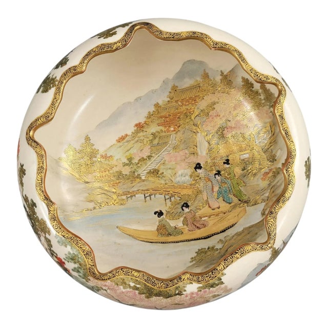 Ceramic Meiji Japanese Satsuma Centrepiece Bowl by Master Shizan For Sale - Image 7 of 14