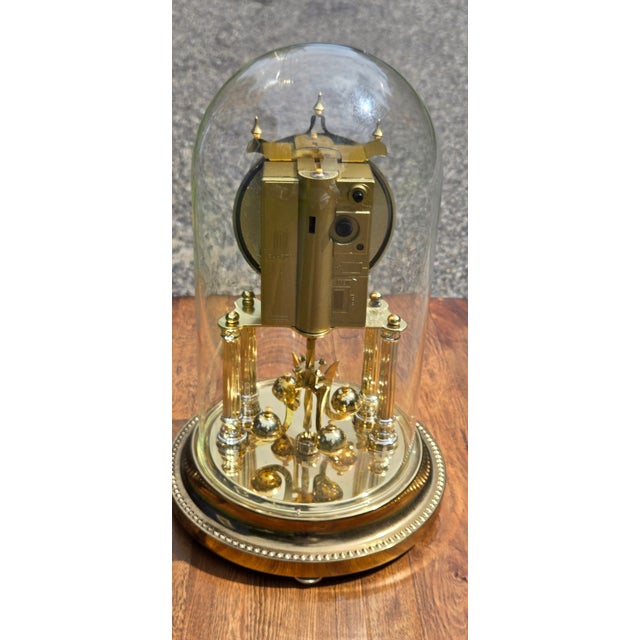 Vintage Elgin Anniversary Mantel Clock With Glass Dome, Brass Finish & Rotating Pendulum For Sale - Image 12 of 17