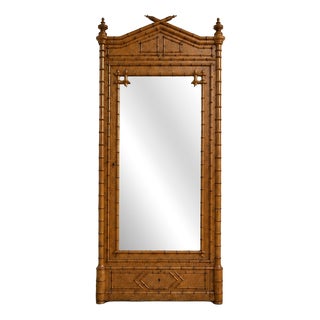 French Birds Eye Maple Faux Bamboo Mirrored Armoire, 1900 For Sale