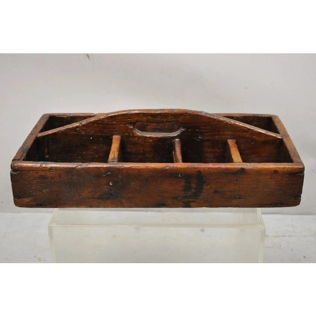 Late 19th Century Antique French Country Provincial Wooden Storage Caddy Tool Box Desk Organizer For Sale - Image 5 of 9