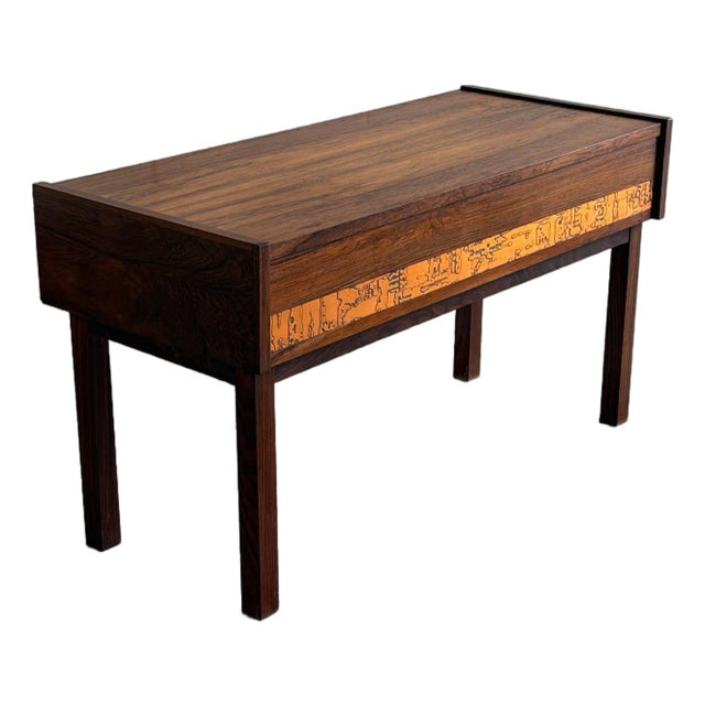 Rosewood One Drawer Entry Table With Etched Panel Risskov Møbelkunst Denmark 1960s For Sale