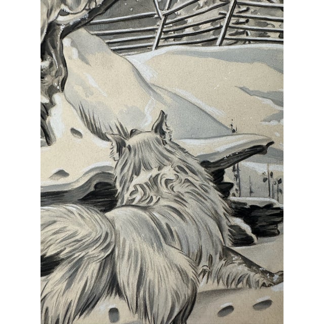 Original Signed Graphite Illustration of Bobcat and Lynx in Winter Landscape, 10.25 In. H × 7.5 In. W For Sale - Image 4 of 7