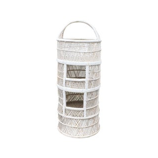 Vintage White Wicker Shelf with Three Cubbies For Sale