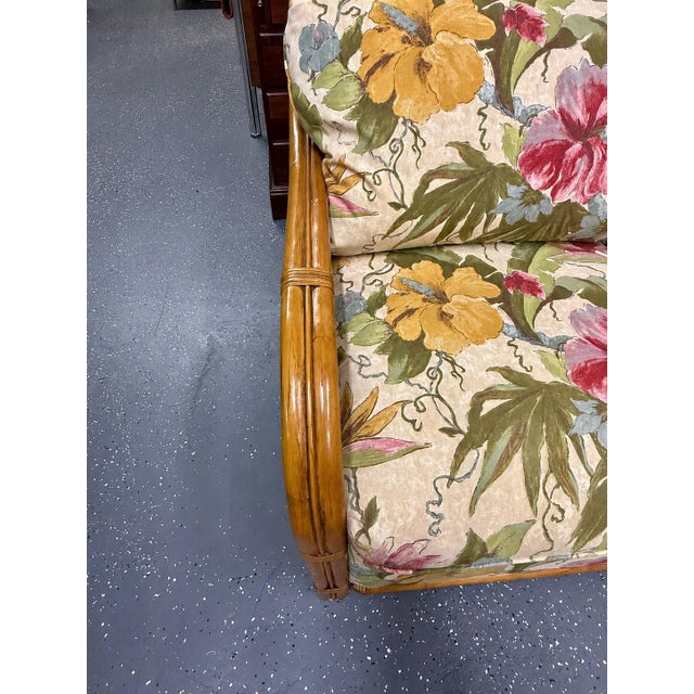Wood Contemporary Lane Venture Rattan Floral Sunroom Sofa For Sale - Image 7 of 12