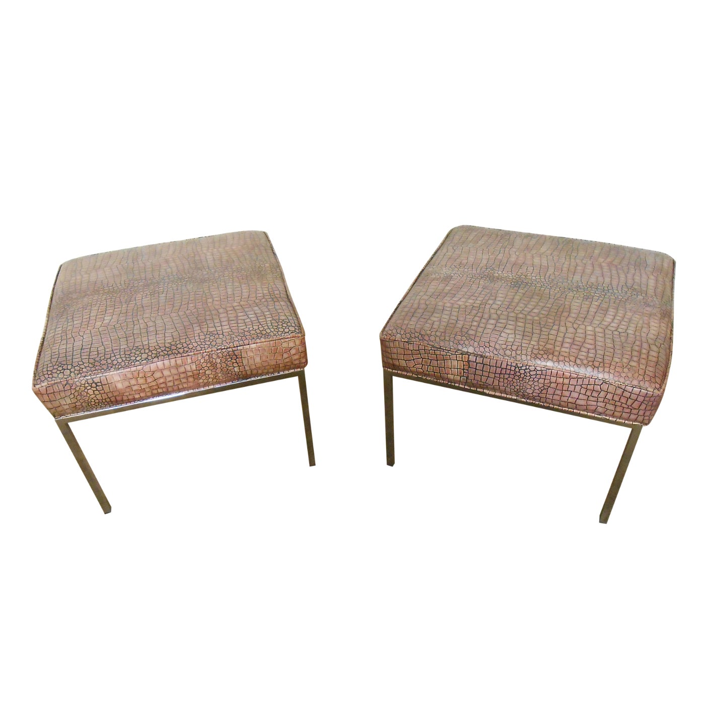 MidCentury Chrome Leather Ottomans A Pair Chairish