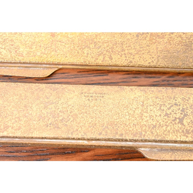 Tiffany Studios New York American Indian Bronze Doré Blotter Ends With Leather Desk Blotter For Sale - Image 9 of 12