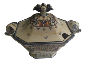 Antique Elephant Ear Handles Soup Tureen Signed