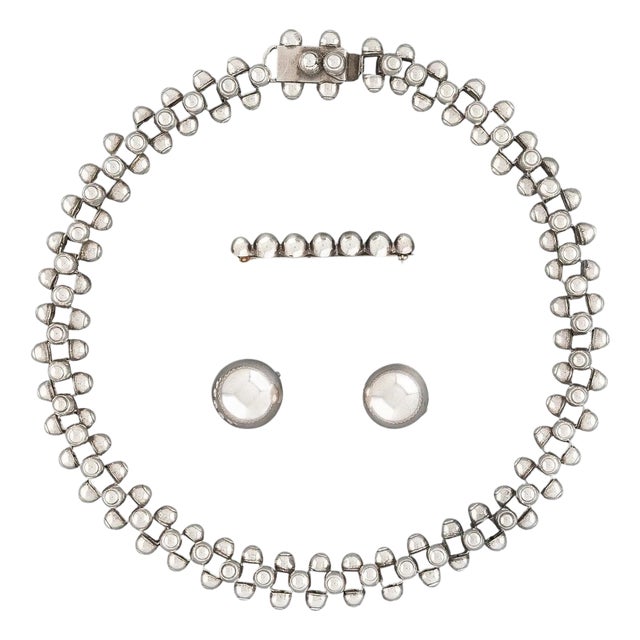 Rare Mexican Modern Silver Jewelry Suite Caviar Model William Spratling For Sale