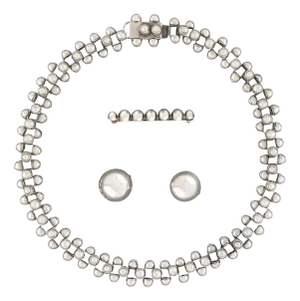 Rare Mexican Modern Silver Jewelry Suite Caviar Model William Spratling