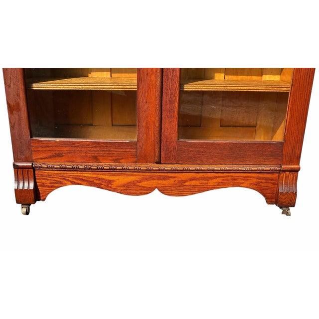 Antique Larkin Oak Bookcase / China Cabinet With Glass Doors & Carvings For Sale In Boston - Image 6 of 12