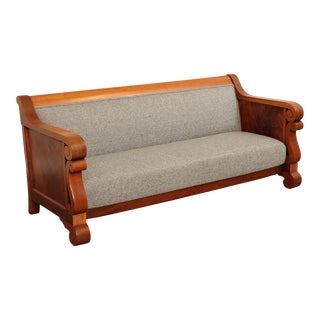 Antique Late 1800's American Empire Revival Flame Mahogany Sofa For Sale