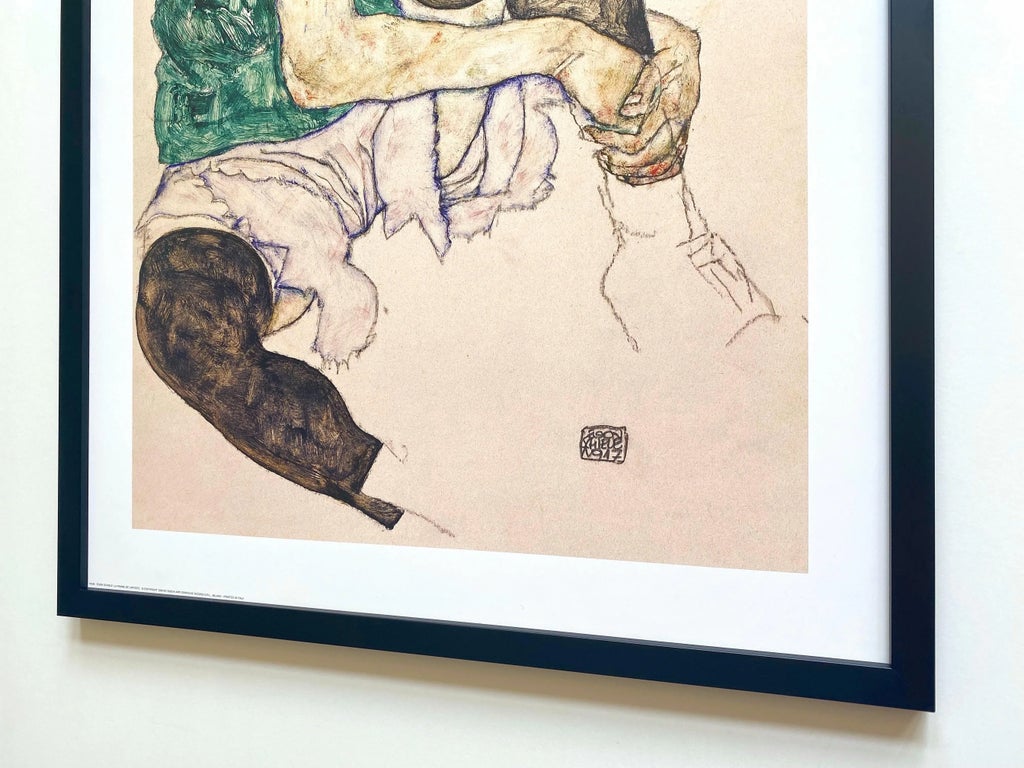 Egon Schiele 'Kniende Halbnackte' XXL Leinwandbild 80x60 Cm | Wanddekoration In Museumsqualität