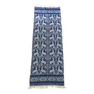 Vintage Blue and White Woven Cloth Cat Table Runner For Sale