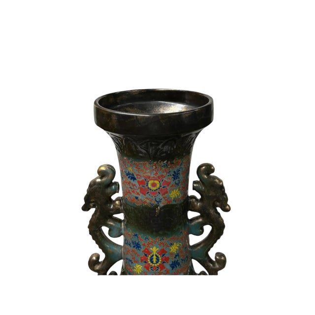 Orient Bronze Glaze Dragon Handle Color Floral Motif Ceramic Vase For Sale - Image 10 of 15