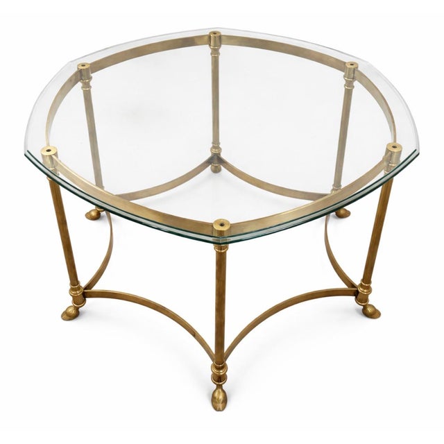 Vintage LaBarge brass hexagonal glass top side table. This table is a classic example of Hollywood Regency design. It...