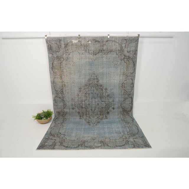 1970s Vintage Turkish Handmade Wool Cotton Blue Area Rug For Sale - Image 11 of 12