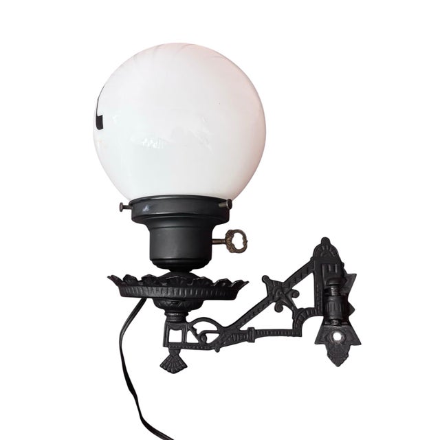 Mid-Century Modern Vintage Milk Glass White Black Bar Glass Globe Lamp Metal Fixture 6" Retro Pub Light For Sale - Image 3 of 12