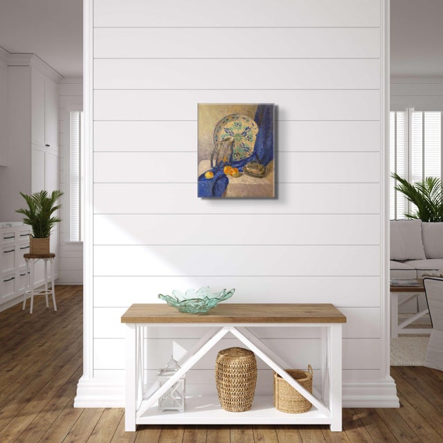 Still Life With Silver Jug and Blue Drapery Original Impressionism Oil Painting Art by Anna Novick For Sale - Image 4 of 5