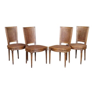 French Louis XVI Style Cane Dining Chairs Circa 1940 - Set of 4 For Sale