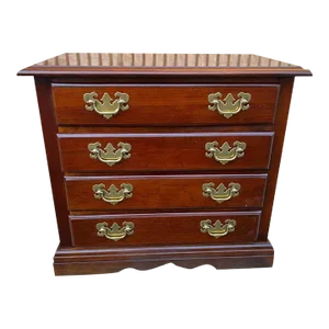 Mid 20th Century Vintage Chippendale Style Solid Cherry 4 Drawer Small Chest or Nightstand