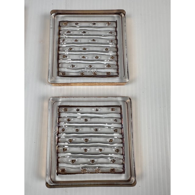 1960s Smeyers Art Glass Coasters With Wooden Holder, Hollywood Regency Barware – Set of 6 For Sale - Image 4 of 12