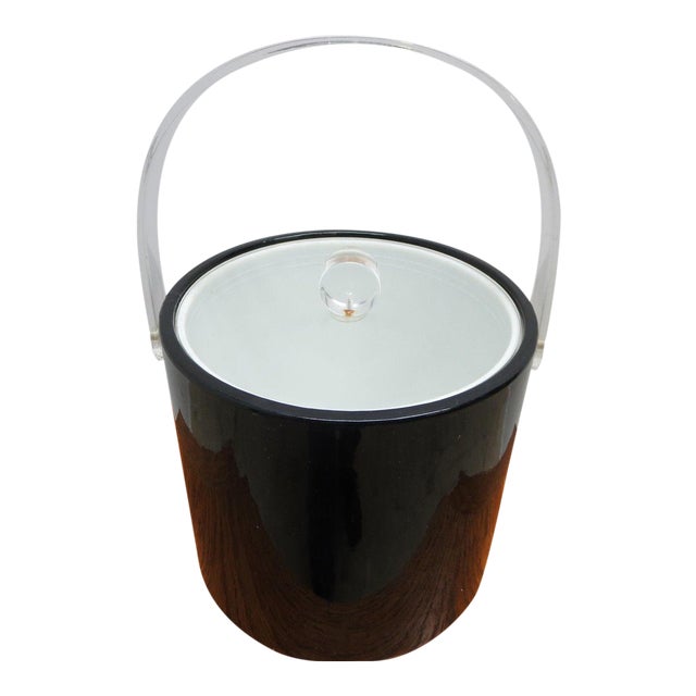 Vintage Shelton Ware Mid-Century Black Vinyl & Lucite Ice Bucket For Sale