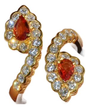 Certified Natural 2.15cts vs F Diamond Orange Sapphire 18k Solid Gold Bypass Dinner Ring, Size 7