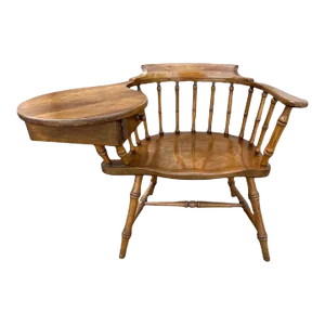 Drexel Windsor Maple and Oak Writing Arm Chair - Vintage Mid 20th Century