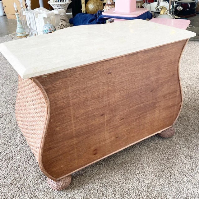 Wood Boho Chic Wicker Tessellated Stone Top Chest of Drawers For Sale - Image 7 of 11