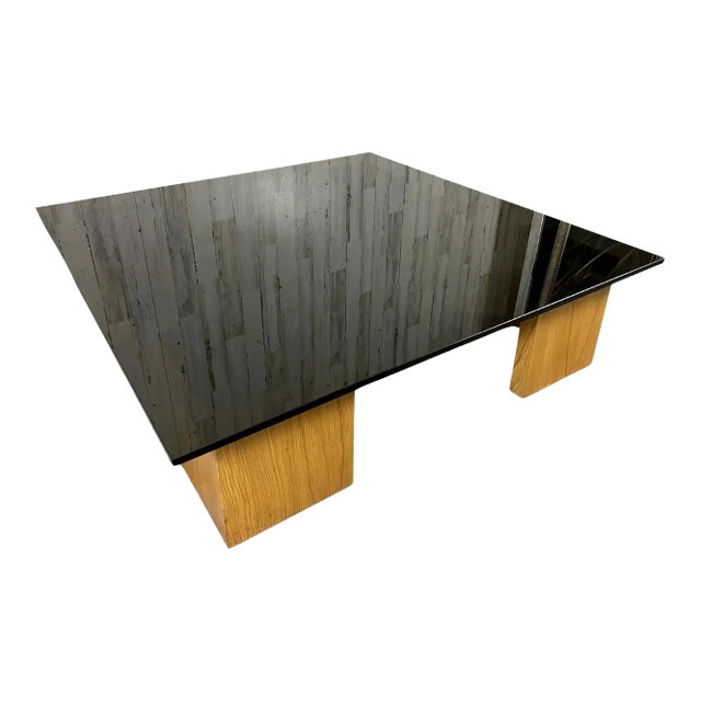 Smoked Glass and Wood Coffee Table For Sale
