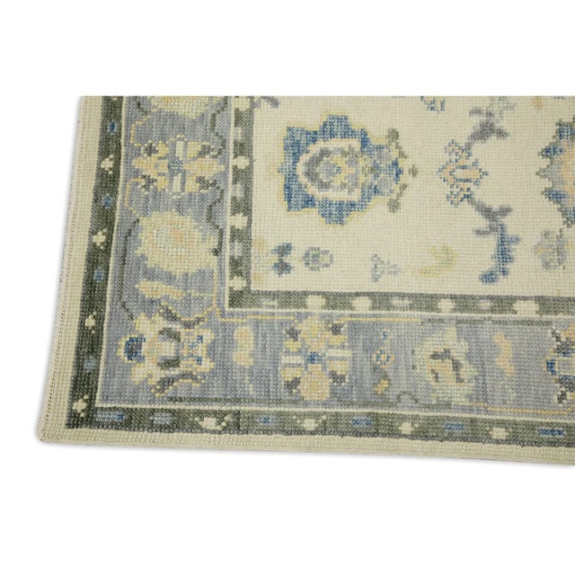 Early 21st Century Turkish Oushak Rug Blue Green Floral Handwoven Rug 2'10" X 5'1" For Sale - Image 5 of 6