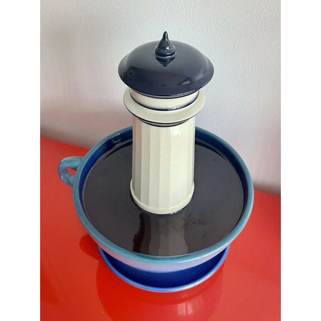 Shabby Chic 1994 Surrealist Studio Art Pottery Sculpture Lighthouse in a Coffee Cup For Sale - Image 3 of 7