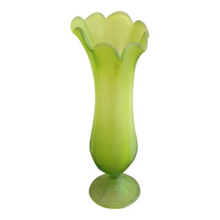 Vintage Westmoreland Satin Green Scalloped Top Vase For Sale