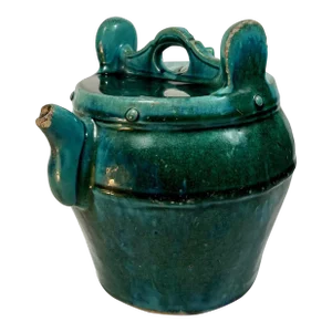 Antique Chinese Green Blue Shiwan Pottery Teapot.