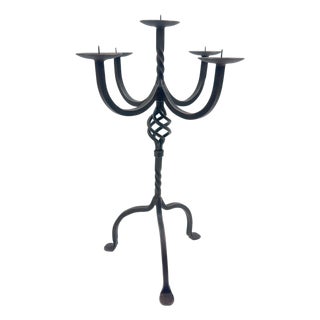 Hand Forged Iron Candelabra 23.5″ (60cm) Antique Copper Finish 5-Arm Grand Banquet Centerpiece & Wedding Decor For Sale