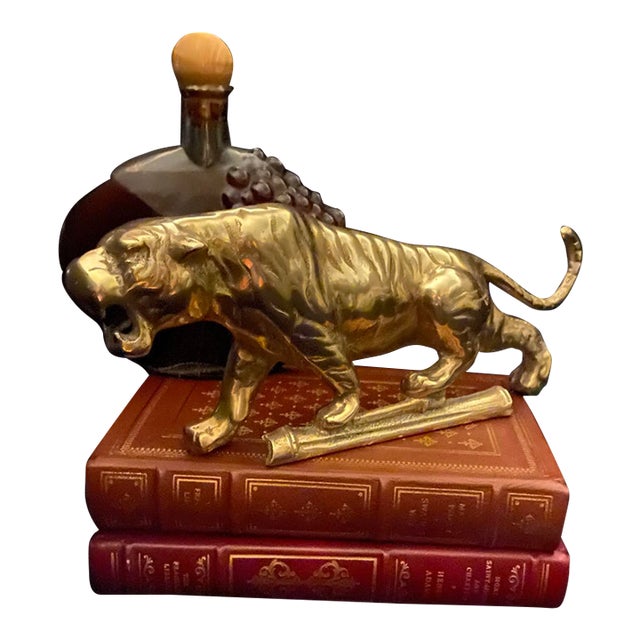 Mid-Century Brass Roaring Tiger Sculpture - Hollywood Regency For Sale