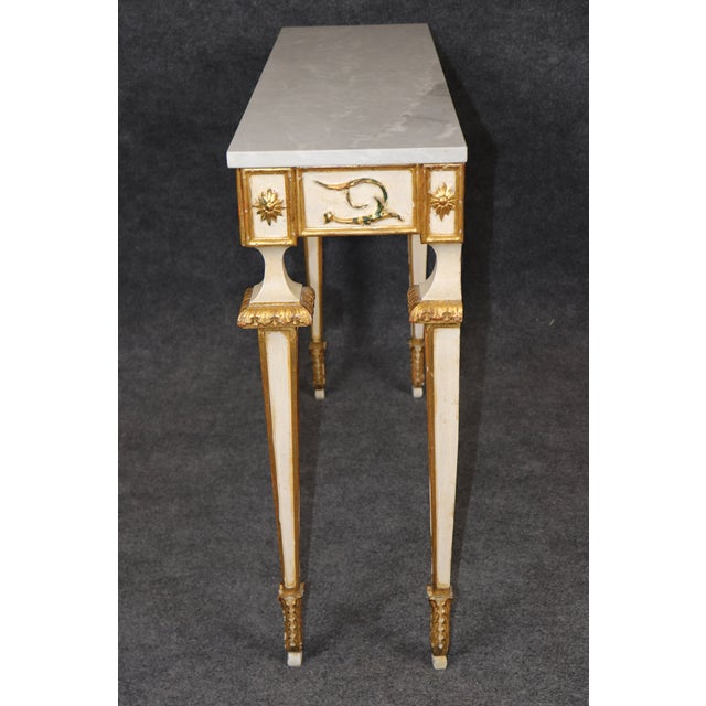 Stone Italian Louis XVI Style Parcel Gilt Marble Top Console Table For Sale - Image 7 of 14