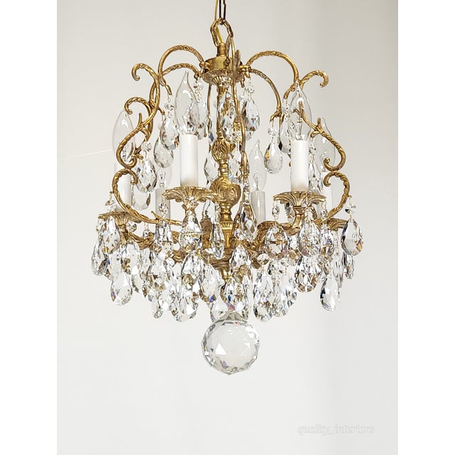 Antique Super Fussy Birdcage Gleaming Brass Cut Lead Glass Crystal Chandelier ~ Rewired ~ Restored ~ Rejuvenated ~ Ready to Hang ~ For Sale In South Bend - Image 6 of 12