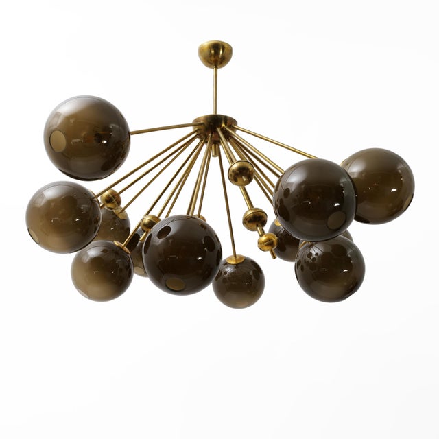 Galaxy Chandelier in Brass and Fumé Murano Glass, 2000 For Sale - Image 10 of 10