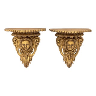 Baroque Style Gilt Masque Wall Appliques, Pair For Sale