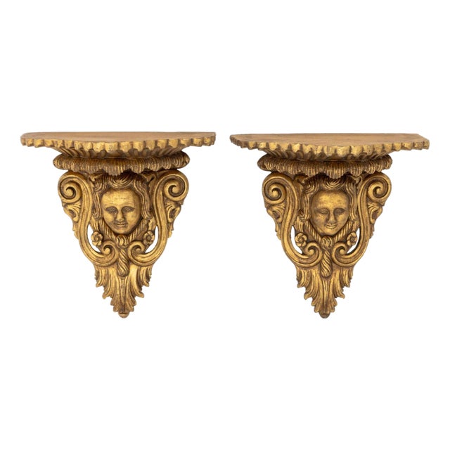 Baroque Style Gilt Masque Wall Appliques, Pair For Sale