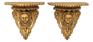Baroque Style Gilt Masque Wall Appliques, Pair