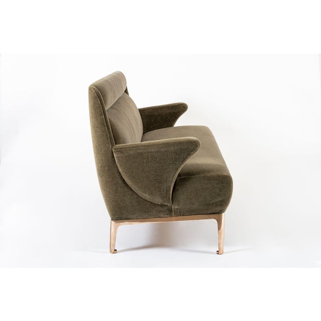 Metal Restored 1940s Art Deco Sofa Mink Mohair, Matching Chair Available For Sale - Image 7 of 14