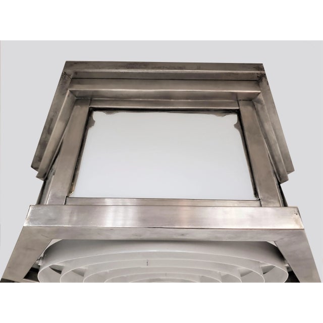 Mid-Century Industrial Flush Mount in Nickeled Brass With White Glass For Sale - Image 12 of 13